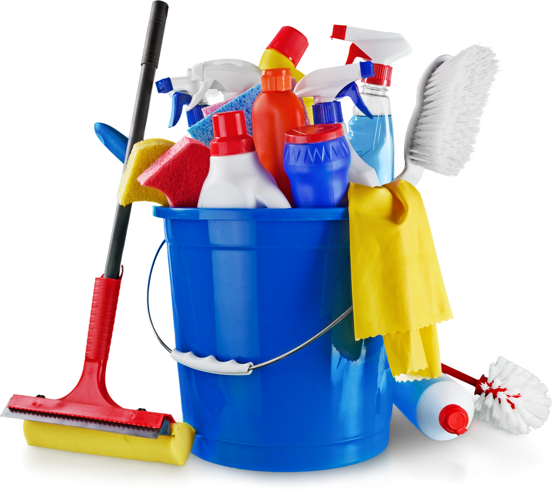 House Cleaning Equipment and Supplies in Bucket - Isolated